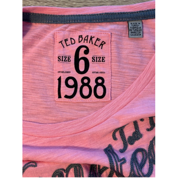 Ted Baker Embroidered 1988 Pink Cotton Crew Neck T'Shirt Men's Size 6 XL - Picture 4 of 11